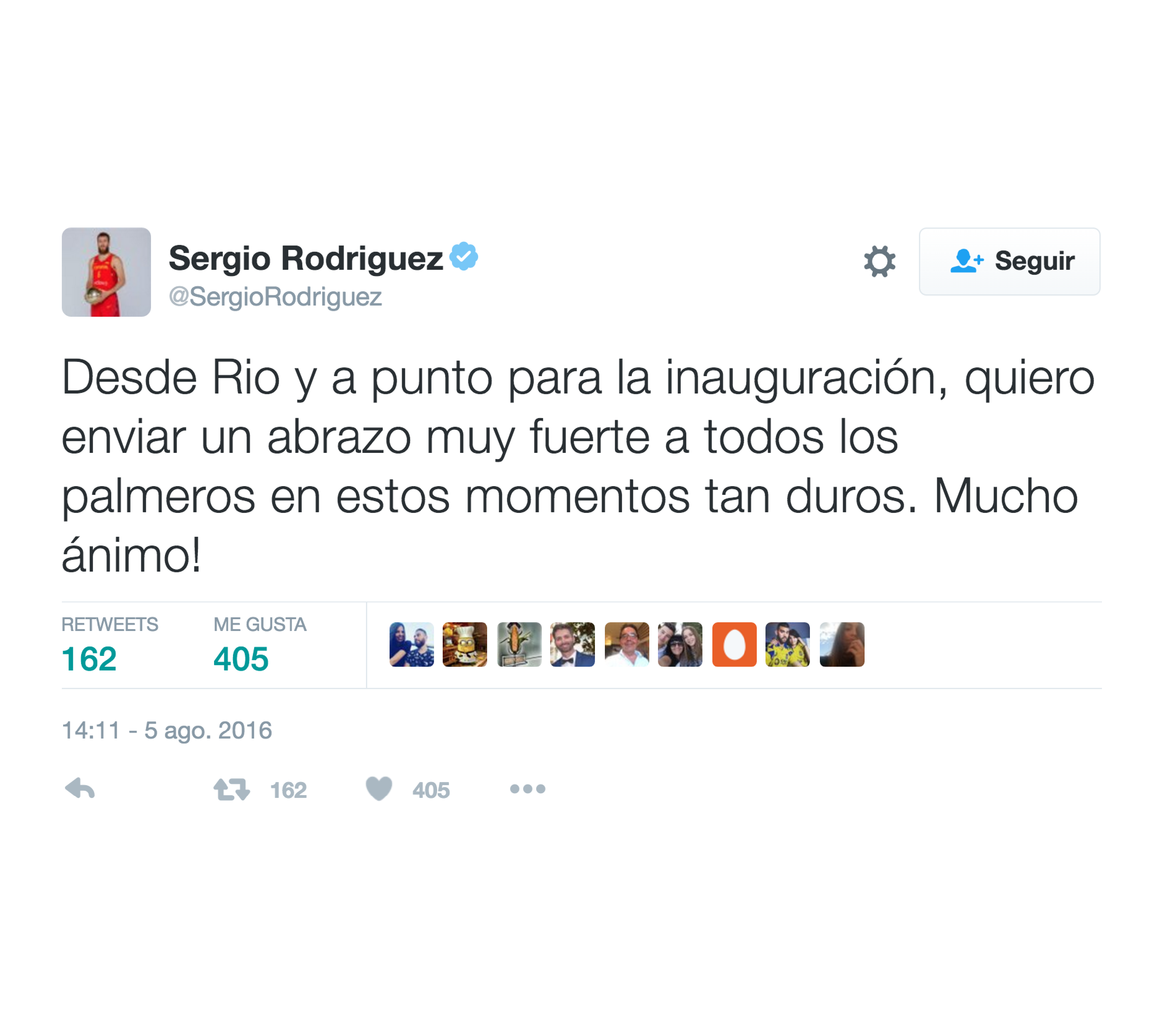 Pantallazo del tuit de Sergio Rodríguez solidarizándose con los afectados por el incendio de La Palma